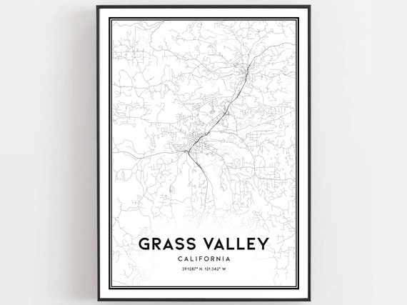 Grass Valley Map Print Poster Wall Art Ca City Street Decor Road Gift B1765