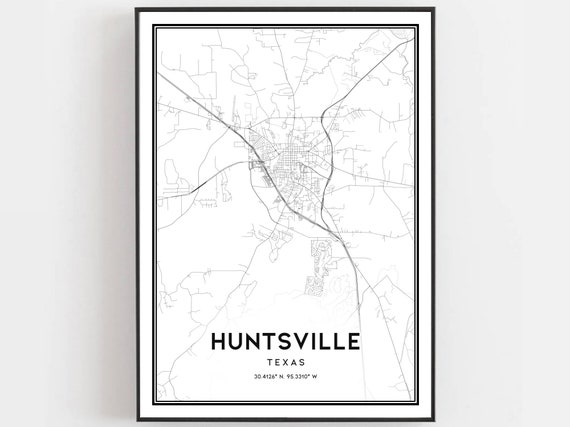 Huntsville Map Print Poster, Texas Street Decor