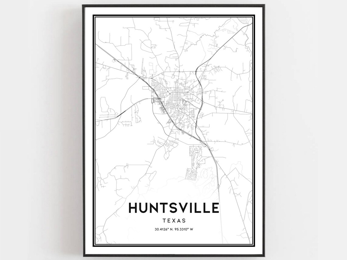 Huntsville Map Print Poster, Texas Street Decor