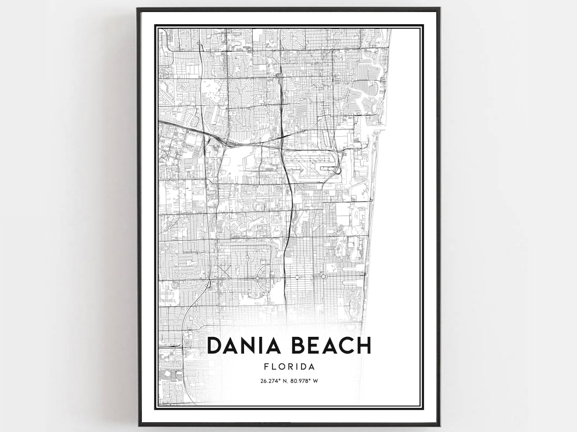 Dania Beach Map Poster, Florida Street Decor