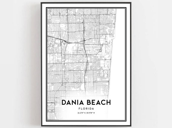 Dania Beach Map Poster, Florida Street Decor