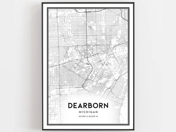Dearborn Map Poster Print, Michigan Street Decor