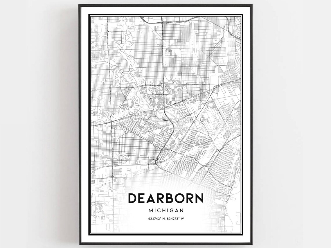 Dearborn Map Poster Print, Michigan Street Decor