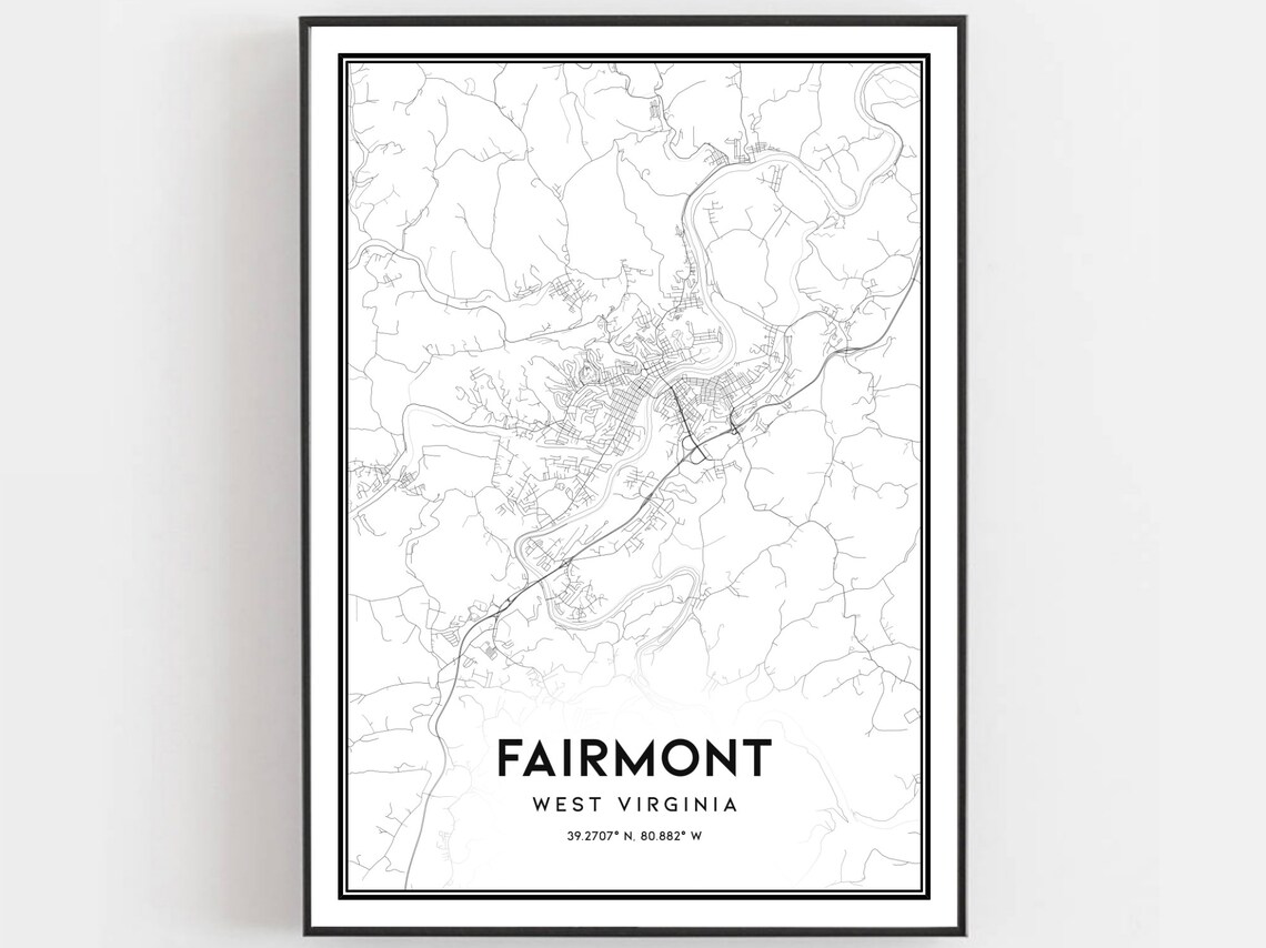 Fairmont Map Print, West Virginia Street Decor