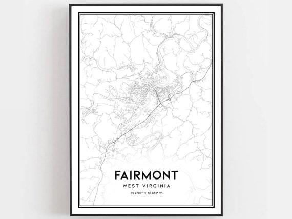 Fairmont Map Print, West Virginia Street Decor