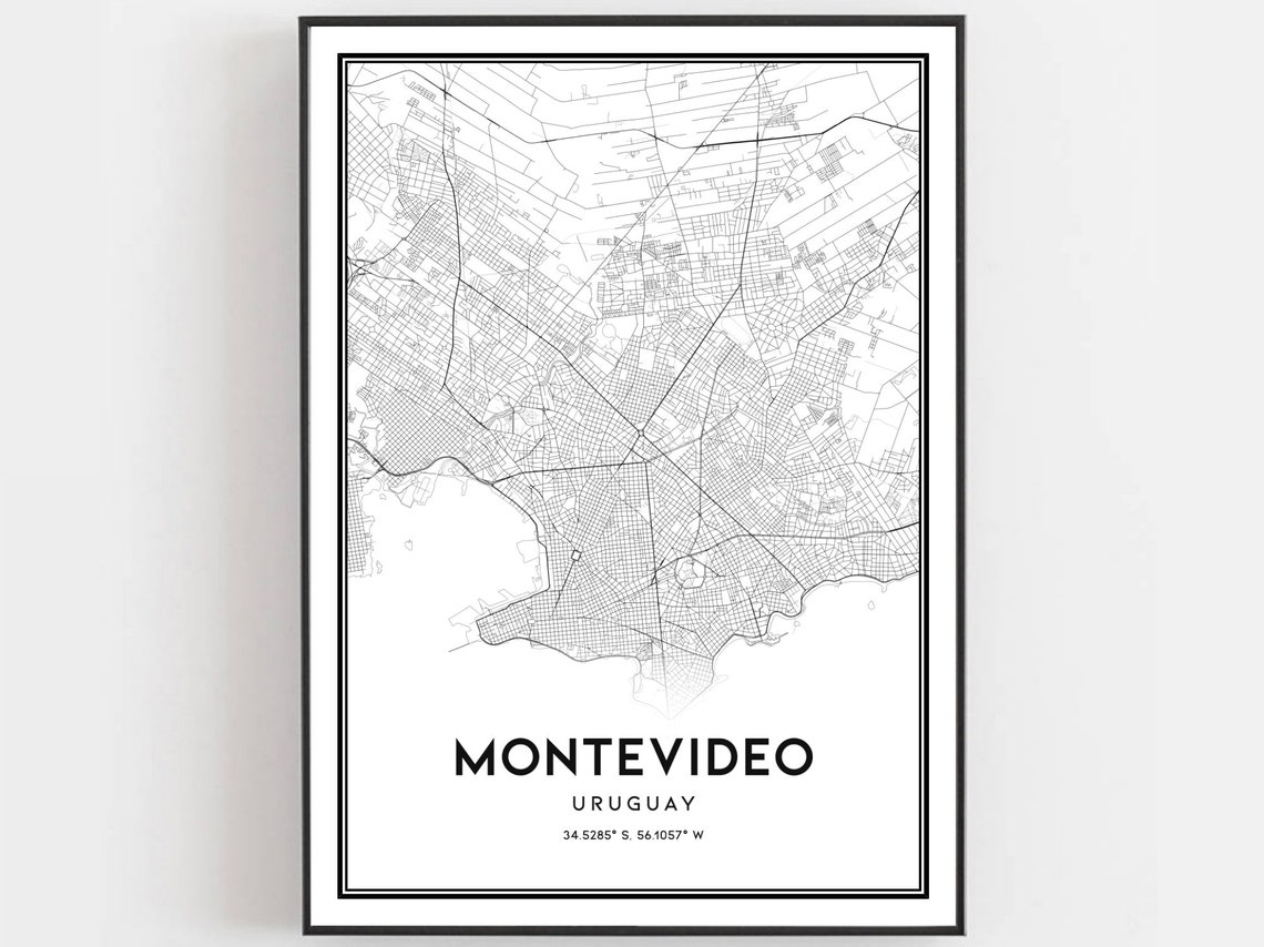 Montevideo Uruguay Minimalist City Map Coordinates Black White Poster