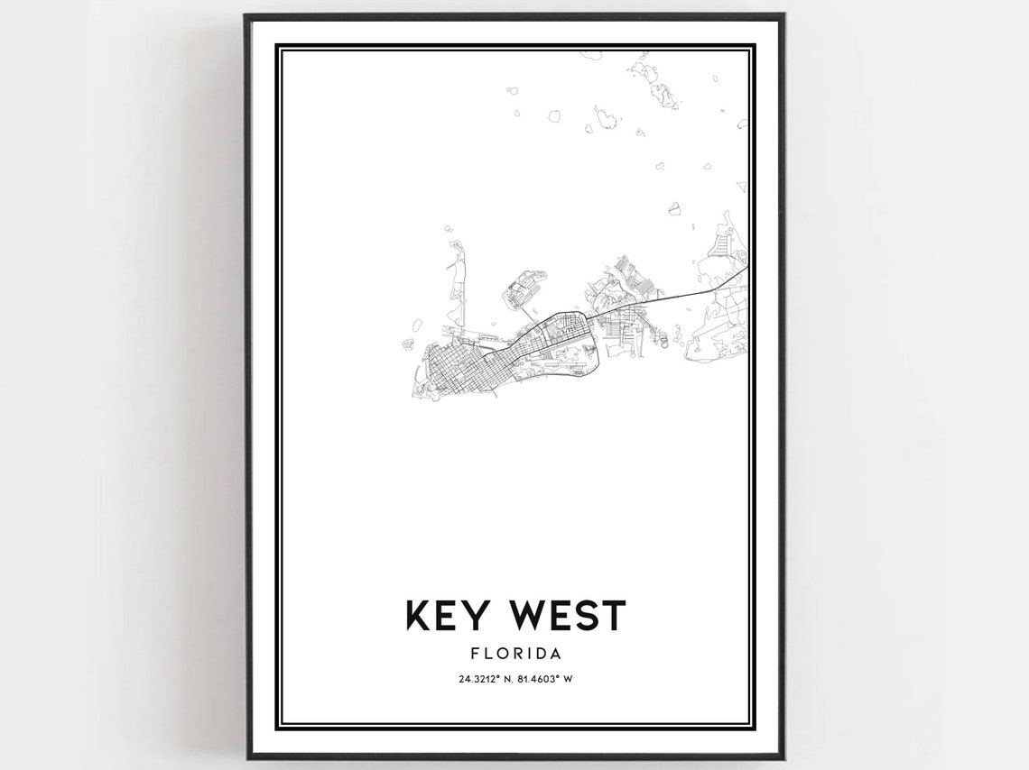 Key West Florida Island Street Map Minimalist Black White Poster
