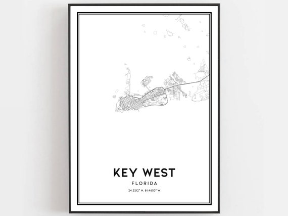 Key West Map Print Poster Wall Art Fl City Florida Street Decor Road Gift