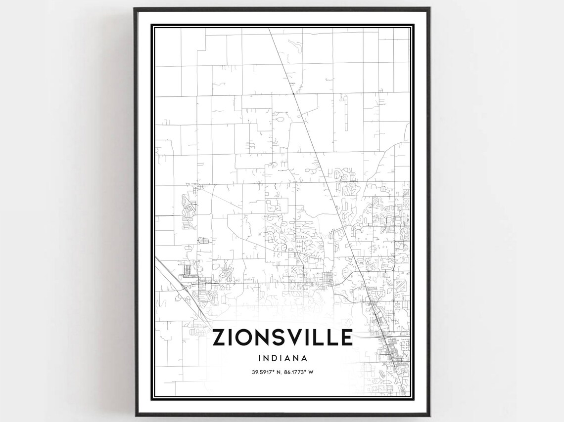 Zionsville Indiana City Minimalist Street Map Coordinates Poster