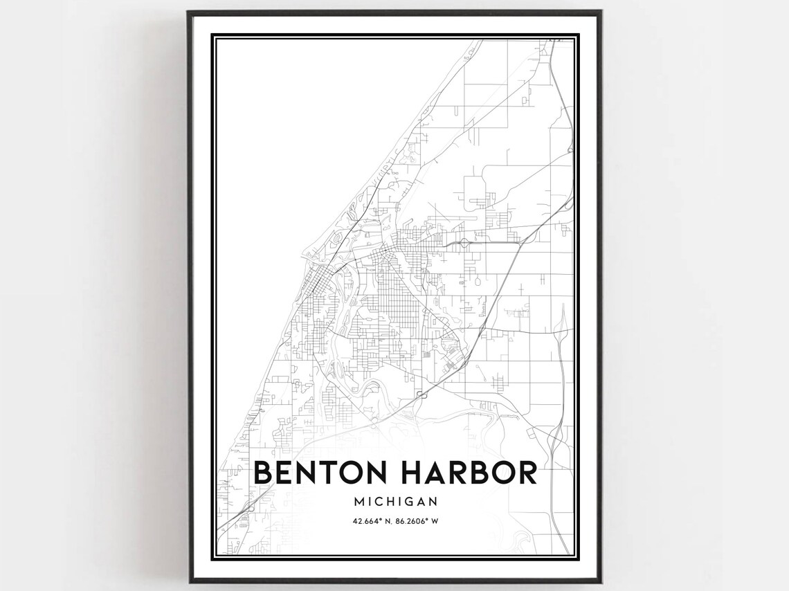 Benton Harbor Map Print, Michigan Street Decor