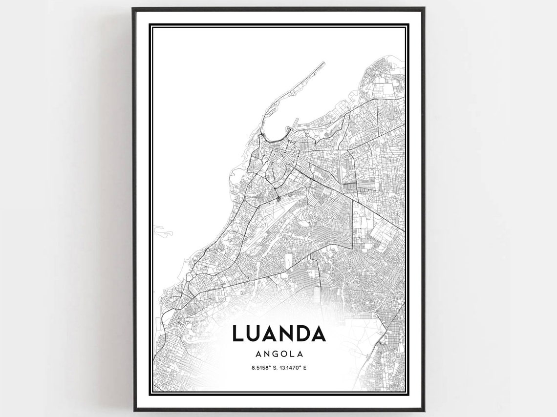 Luanda Map Print Poster Wall Art City Street Decor Road Gift B50