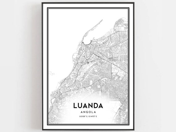 Luanda Map Print Poster Wall Art City Street Decor Road Gift B50