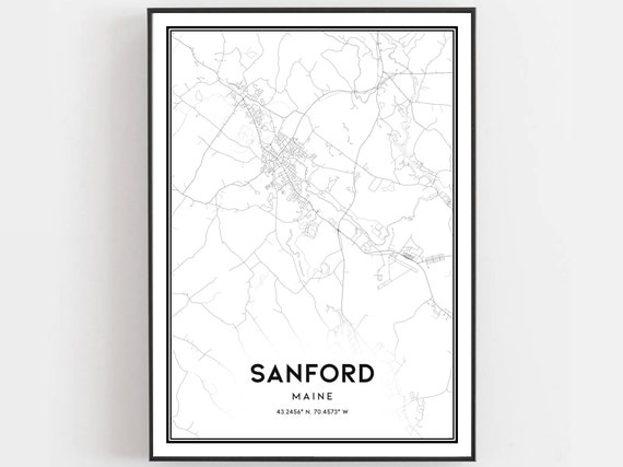 Sanford Map Print Poster Wall Art Me City Maine Street Decor Road Gift B1941