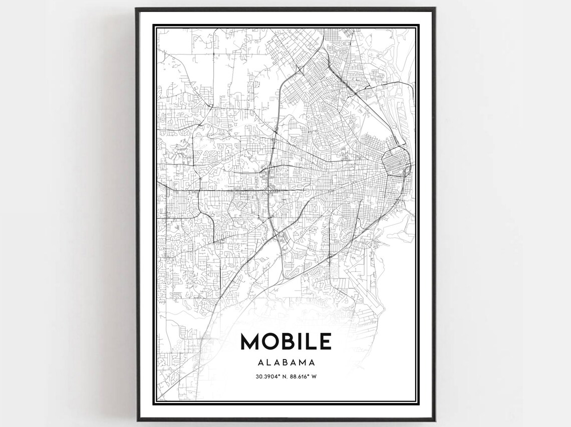 Mobile Alabama Minimalist City Street Map Line Art Gift Poster