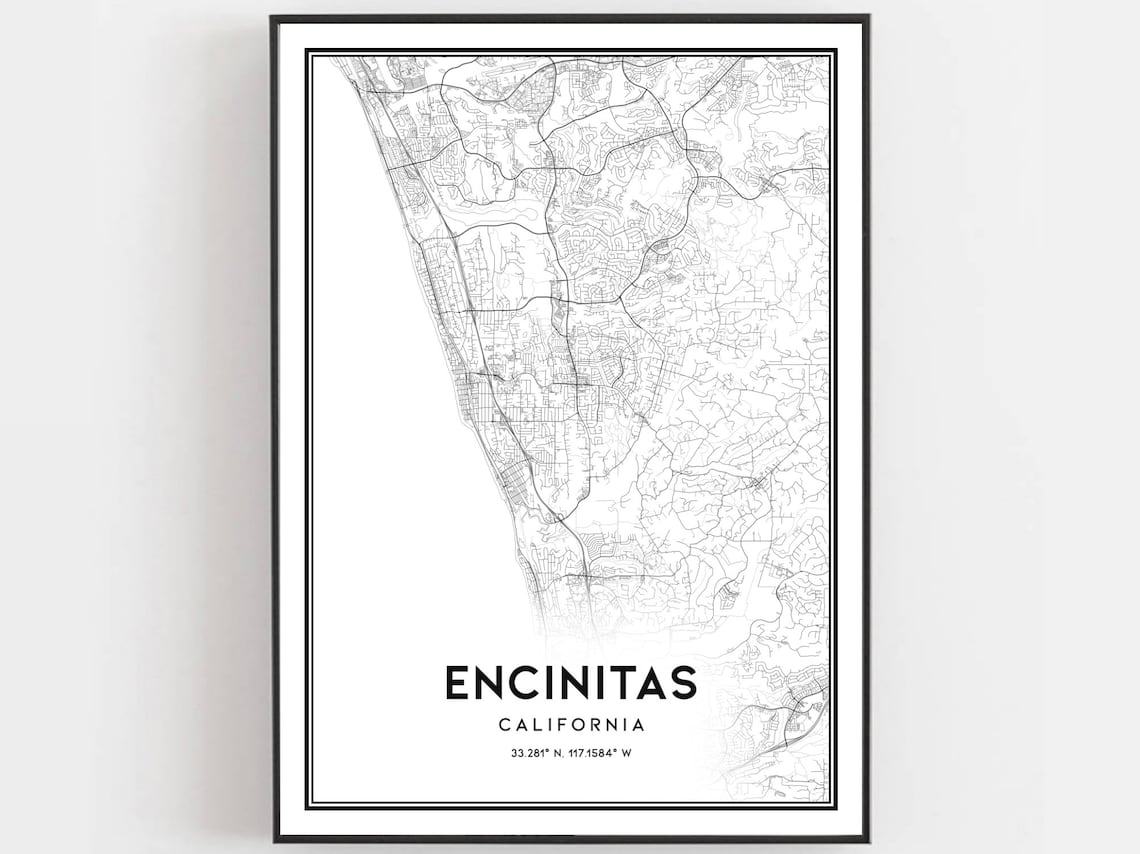 Encinitas Map Poster, City Street Travel Art Print