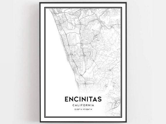 Encinitas Map Poster, City Street Travel Art Print