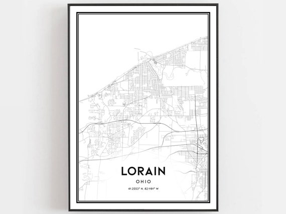 Lorain Map Print Poster Wall Art Oh City Ohio Street Decor Road Gift
