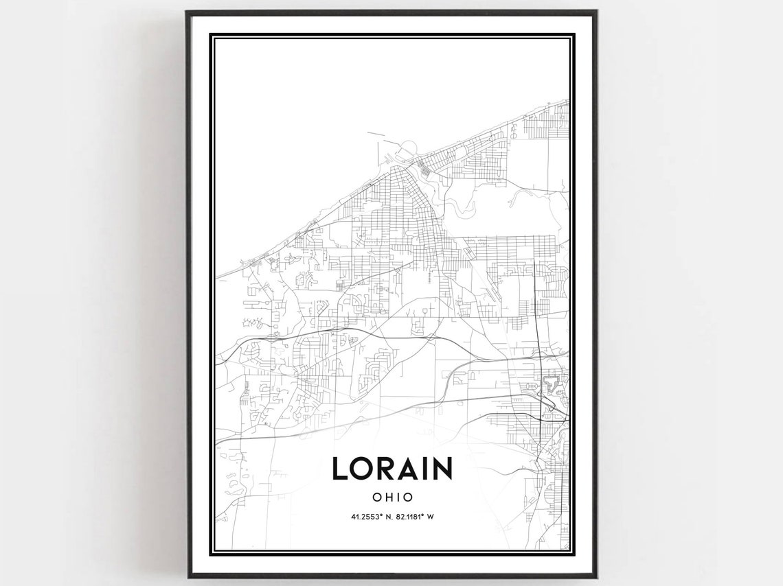Lorain Ohio Minimalist City Street Map Coordinates Art Poster