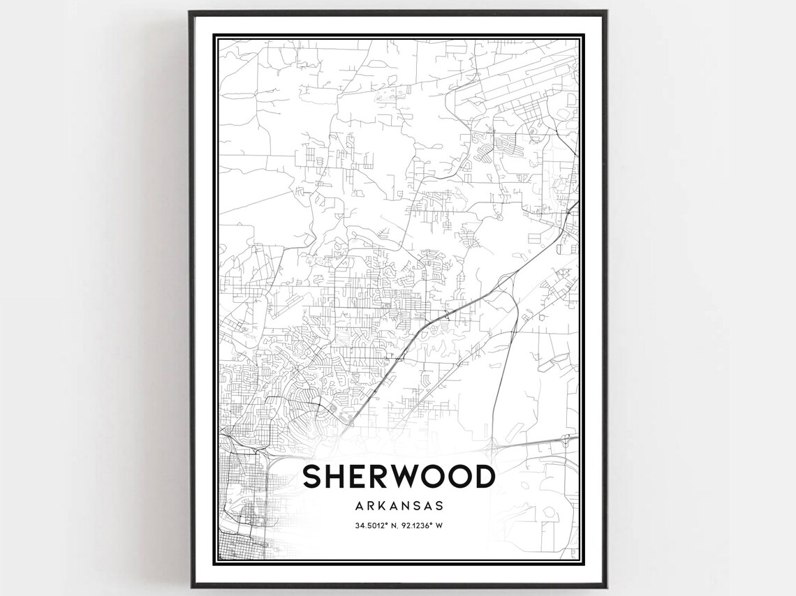 Sherwood Arkansas Minimalist Black and White City Street Map Poster
