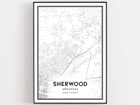 Sherwood Map Print Poster Wall Art Ar City Arkansas Street Decor Road Gift B1884