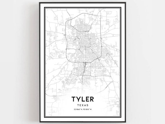 Tyler Map Print Poster Wall Art Tx City Texas Street Decor Road Gift