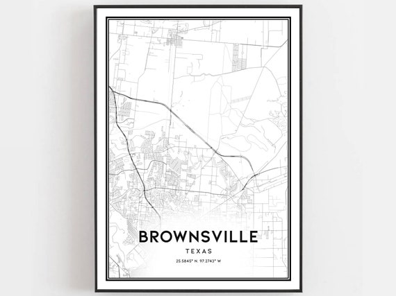 Brownsville Map Print Poster Wall Art Tx City Texas Street Decor Road Gift