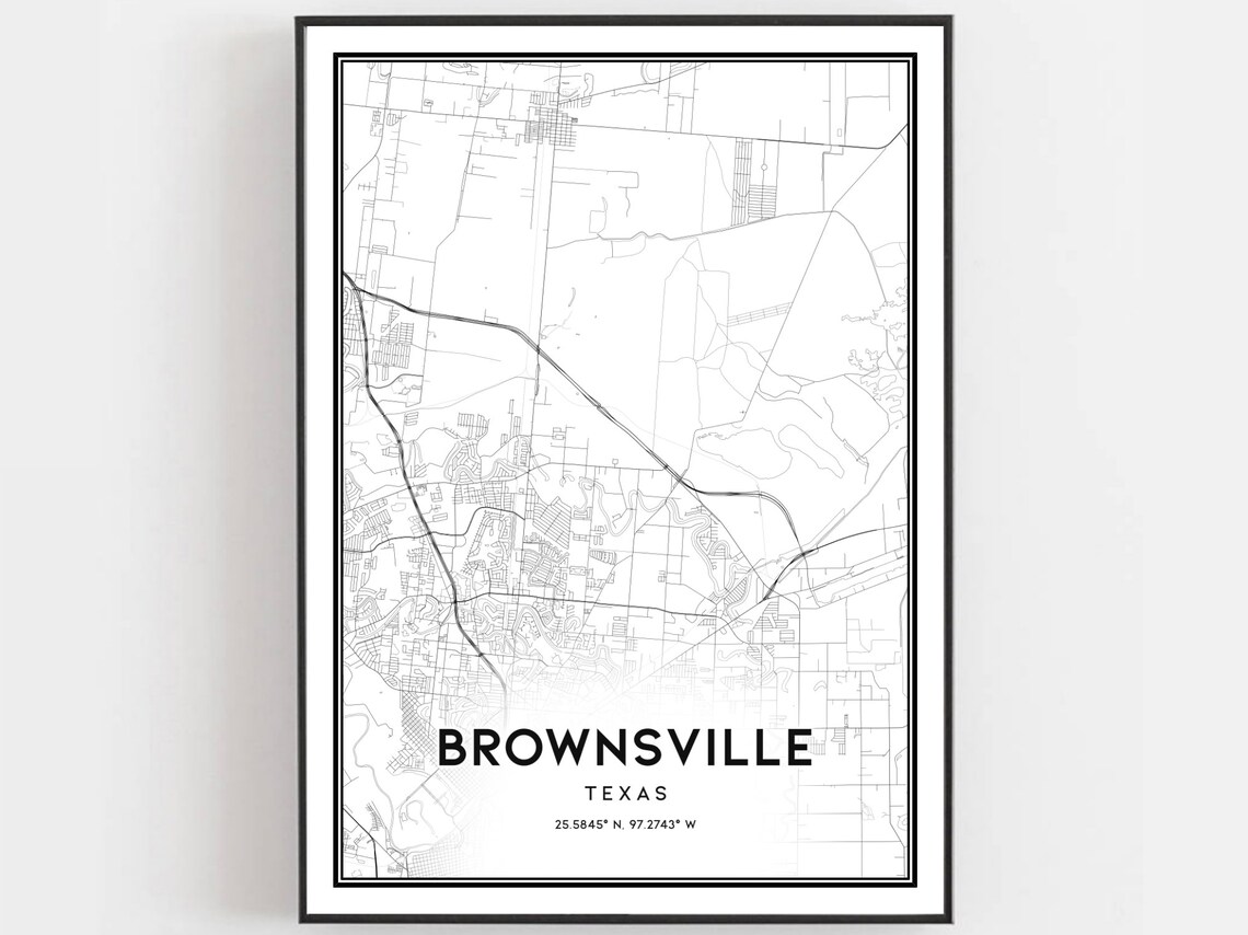 Brownsville Texas City Street Map Minimalist Line Art Map Poster