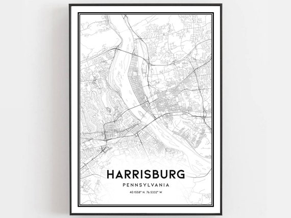 Harrisburg Map Print Pennsylvania Street Decor