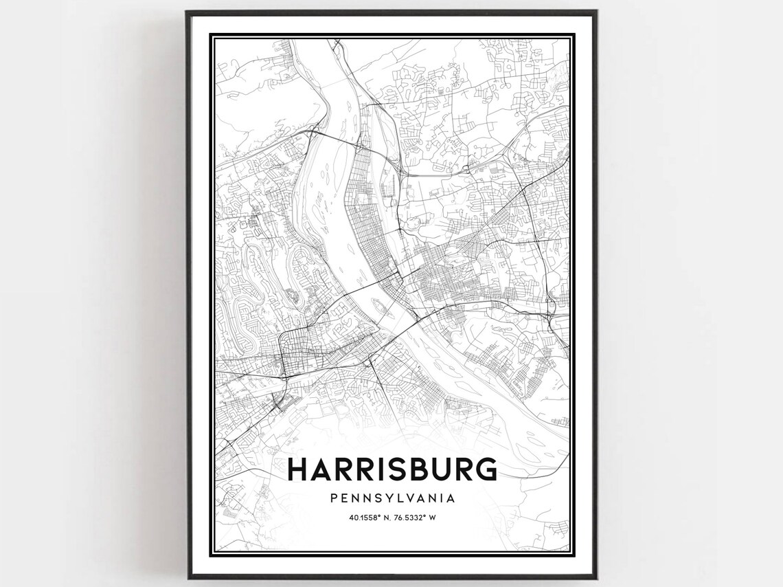 Harrisburg Map Print Pennsylvania Street Decor