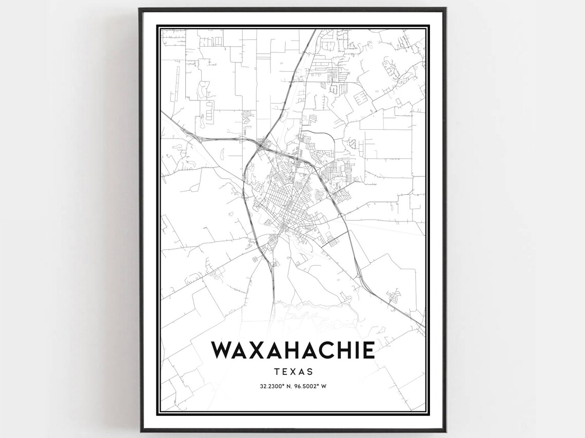 Waxahachie Map Print Poster, Texas Street Decor