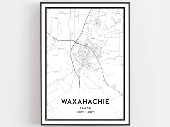 Waxahachie Map Print Poster, Texas Street Decor