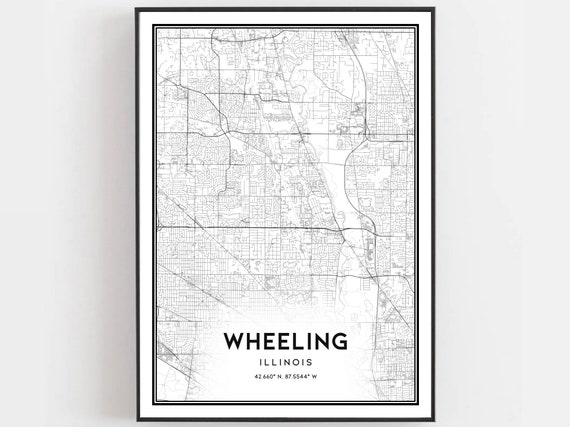 Wheeling Map Print Poster Wall Art Il City Illinois Street Decor Road Gift B1652