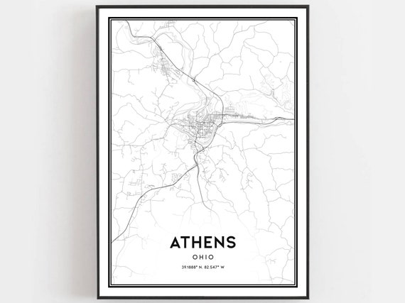 Athens Map Print Poster Wall Art Oh City Ohio Street Decor Road Gift B1909