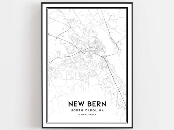 New Bern Map Poster Print, North Carolina Street Decor