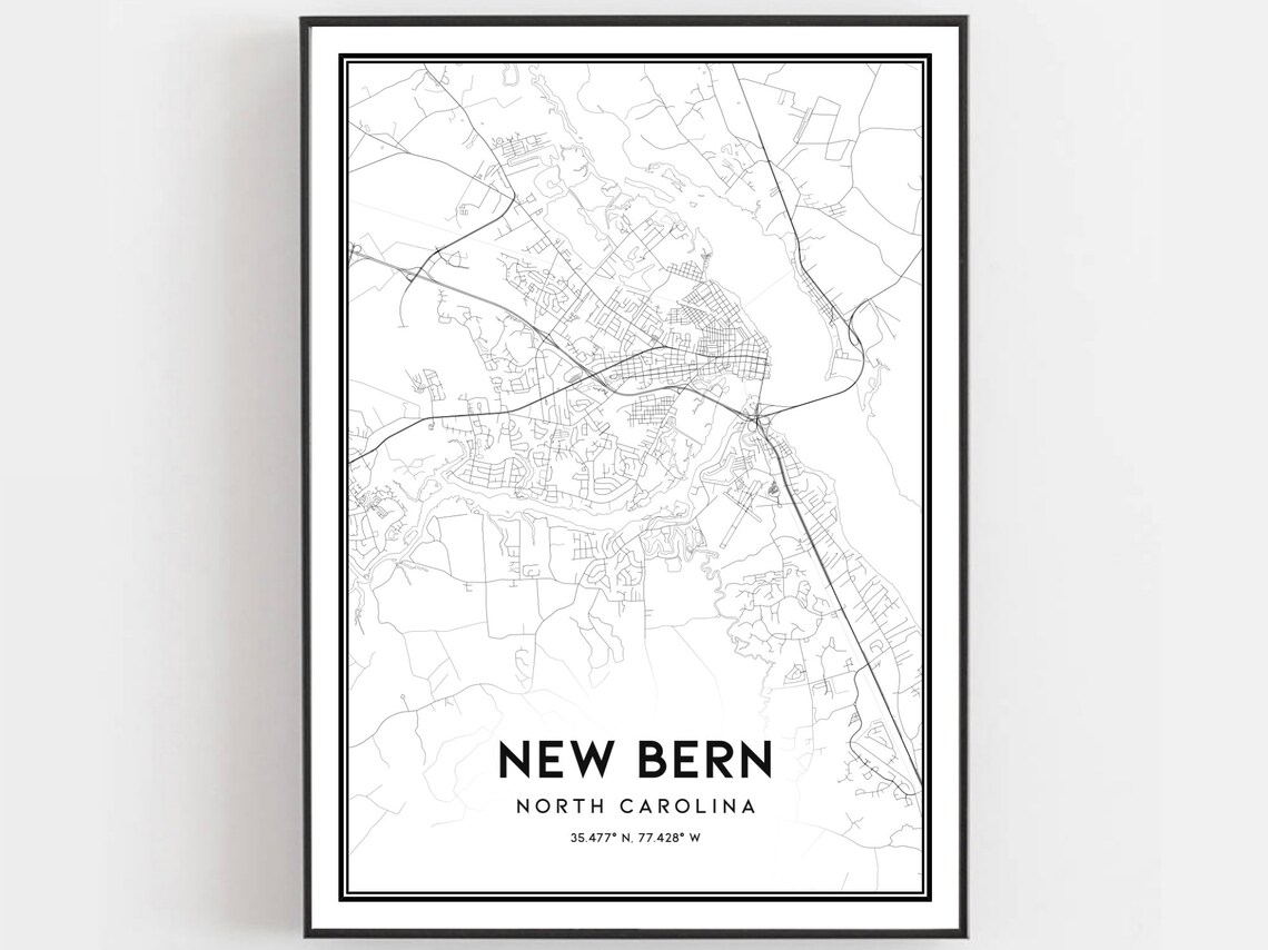 New Bern Map Poster Print, North Carolina Street Decor