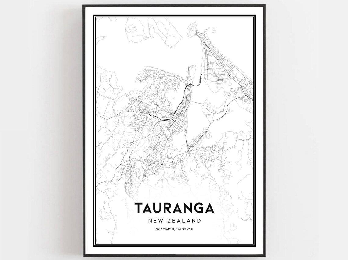 Tauranga New Zealand Minimalist City Street Map Black Line Art Poster