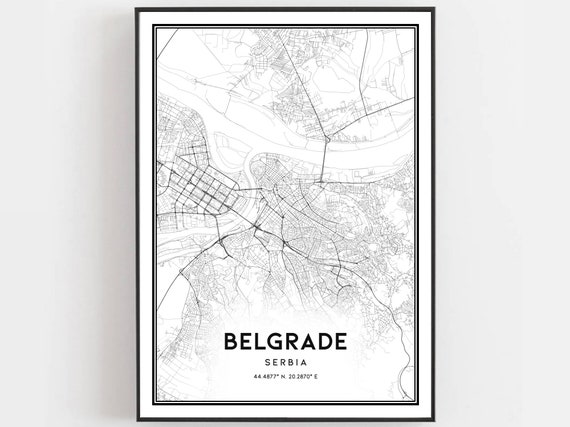 Belgrade Map Print Poster Wall Art City Street Decor Road Gift