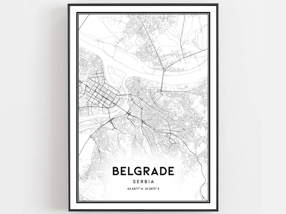 Belgrade Serbia Minimalist City Street Map Black Line Art Poster