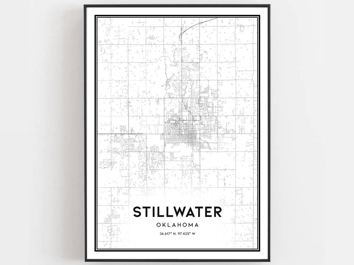 Stillwater Oklahoma Street Map Black White Minimalist City Poster