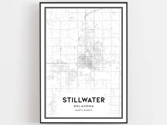 Stillwater Map Print Poster Wall Art Ok City Oklahoma Street Decor Road Gift B1431