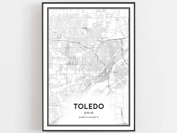 Toledo Map Print Poster Wall Art Oh City Ohio Street Decor Road Gift B390