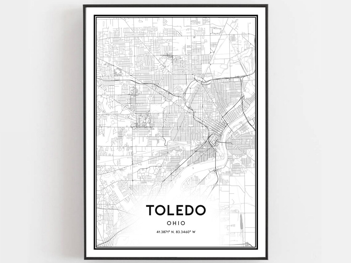 Toledo Ohio Map Minimalist Black White Lake Erie City Poster