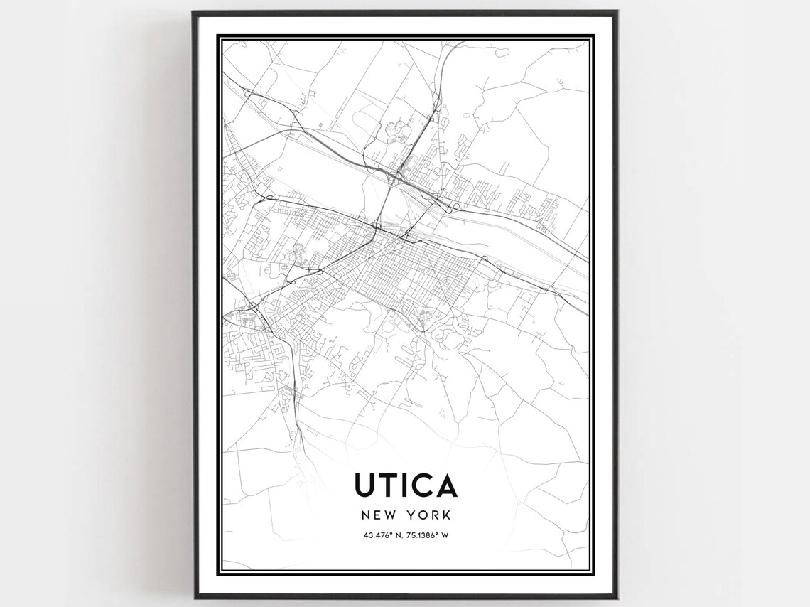 Utica Map Print Poster, New York Street Decor