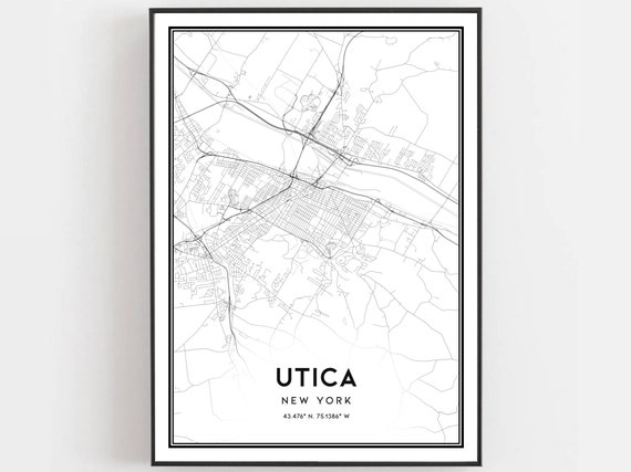 Utica Map Print Poster, New York Street Decor