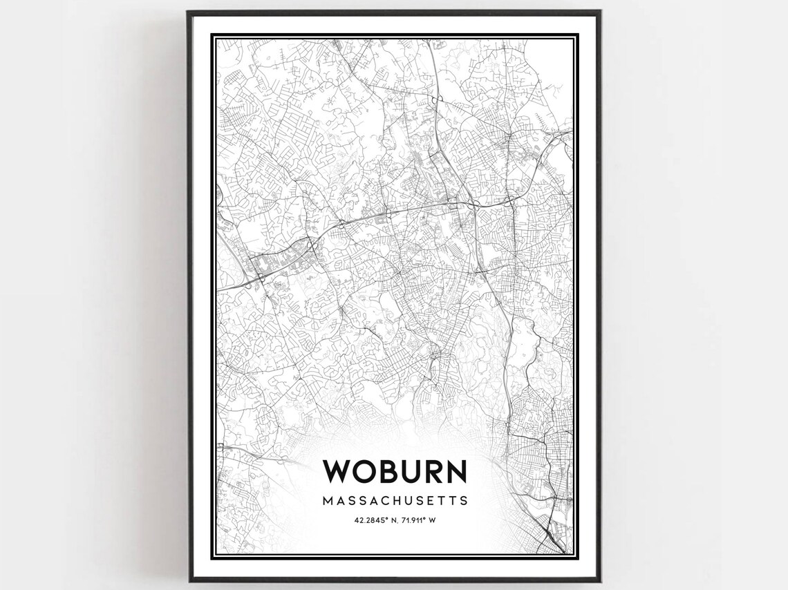 Woburn Massachusetts Minimalist Black White City Street Map Poster