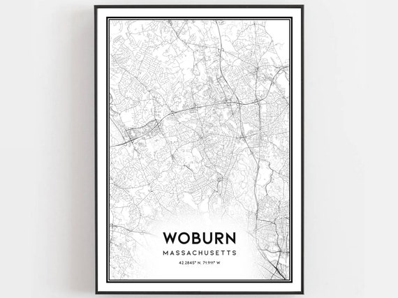Woburn Map Print Poster Wall Art Ma City Massachusetts Street Decor Road Gift