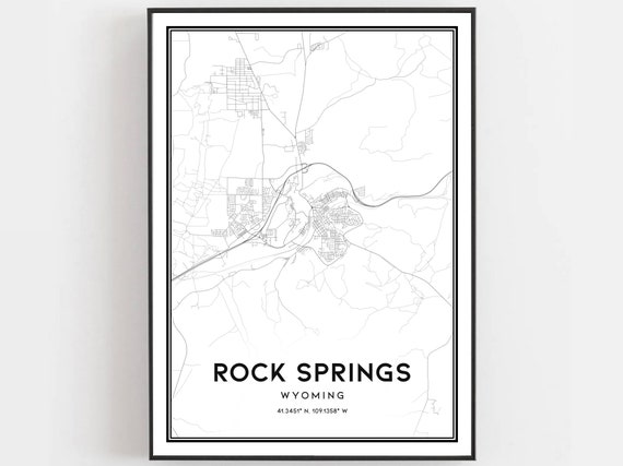 Rock Springs Map Print Poster Wall Art Wy City Wyoming Street Decor Road Gift B2023