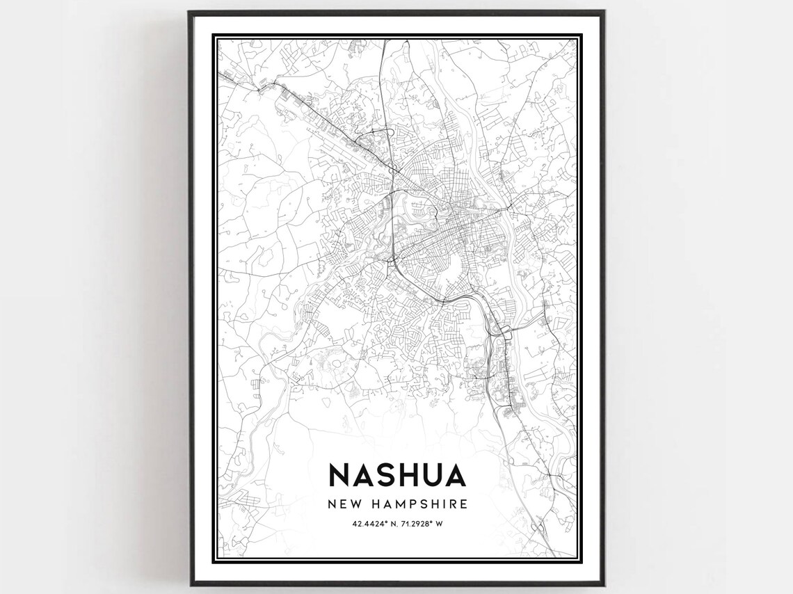 Nashua Map Poster, New Hampshire Street Decor