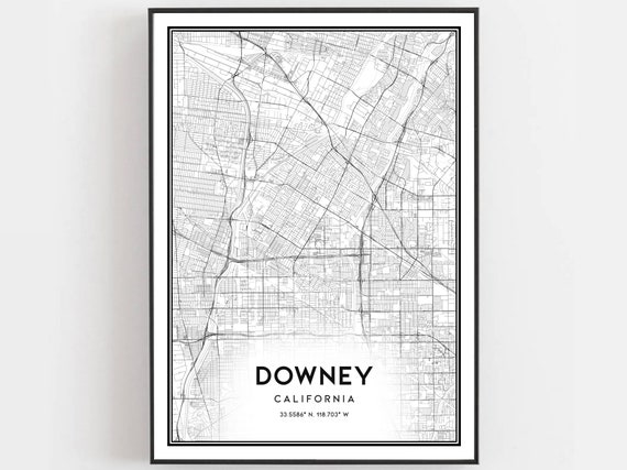 Downey Map Print Poster Wall Art Ca City Street Decor Road Gift B814