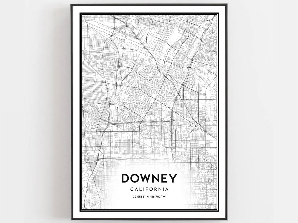 Downey Map Print Poster Wall Art Ca City Street Decor Road Gift B814